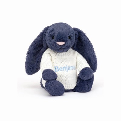 Jellycat Bashful Navy Bunny with Cream Jumper UK | 68021MIVU